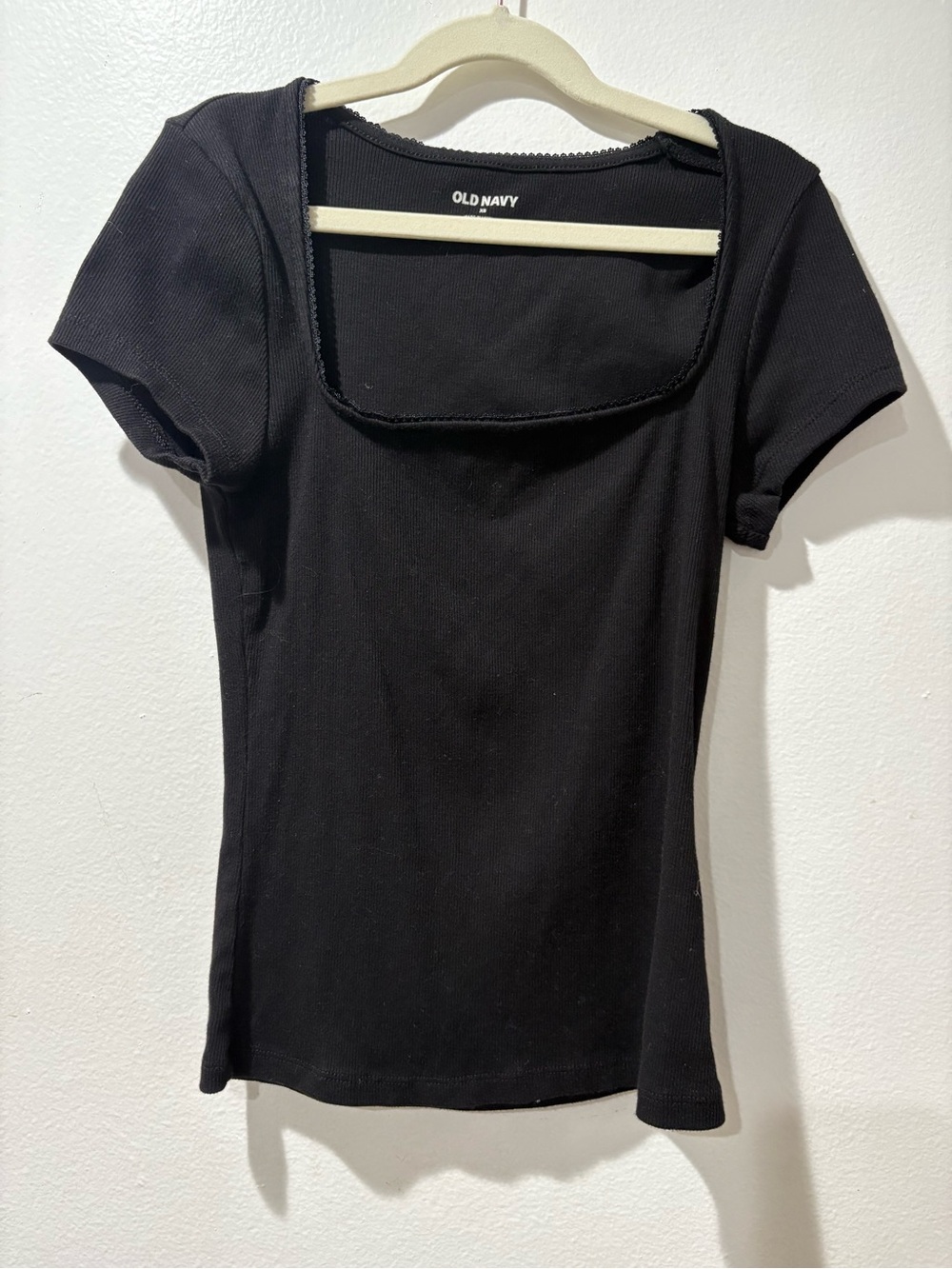 Old Navy Black Square Neck Ribbed Short Sleeve Top